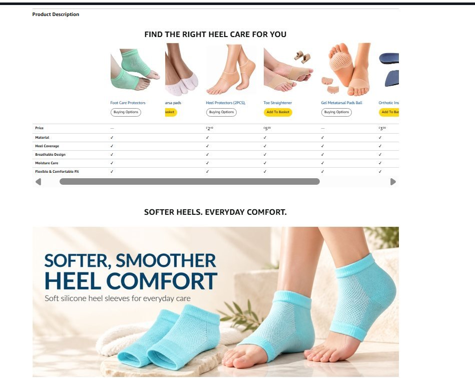 Heel socks: range comparison chart
